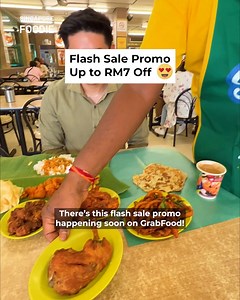 Enjoy popular banana leaf rice & more and get up to RM7 off with GrabFood’s Flash Sale Promo 💚 Save yourself some time and order conveniently on GrabFood! 😍 Happening for a limited time only from March 18 onwards. 🎟️ Promo Code: FLASH7OFF or FLASH4OFF ✅ Valid for up to 3 times per user for each promo code ✅ Not valid for Self Pick-Up orders. *Other T&C apply. #GrabFoodMY #FlashSale | Foodie