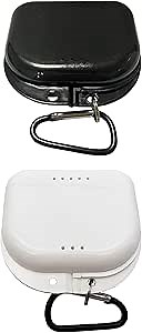 Retainer Case Mouth guard Denture Box with Carabiner Clip 2Pack (Black&White)
