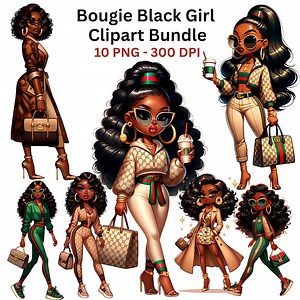 10 Bougie Black Girl Clipart PNG, Black Girl Boss Clipart, Black Woman Clipart, Black Boss Lady, Glam Afro Diva With Designer Bags & Coffee - Etsy