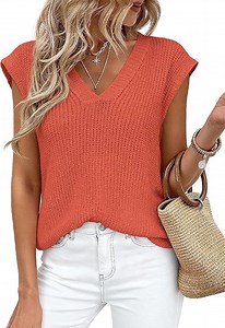 PRETTYGARDEN Women's Lightweight Sweaters Vest Spring Trendy Cap Sleeve V Neck Knit Tank Tops Summer Going Out Outfits