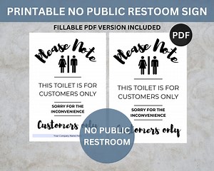 No Public Restroom Printable Sign, Toilet for Customers Only - A4 PDF - Etsy
