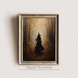 Vintage Witch Painting: Dark Forest, Moody Halloween Decor (digital Download - Etsy