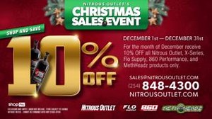 The savings don't stop after Black Friday & Cyber Monday! Save 10% on ALL Nitrous Outlet, Flo Supply, 860 Performance, and Methheadz orders for the whole month of December 🎄 Get your favorite racer a gift they'll never forget this Christmas at nitrousoutlet.com or call us at 254-848-4300 📲 | Nitrous Outlet