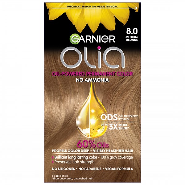 Garnier Olia Oil Powered Permanent Hair Color, 8.0 Medium Blonde