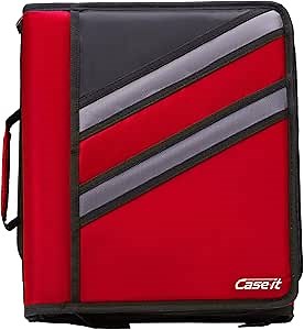 Case-it The Z Shape Zipper Binder - Two Binders in One - Double Sided 1.5 Inch D-Ring - Multiple Pockets - 500 Page Capacity - Comes with Shoulder Strap, Fire Engine Red Z-176