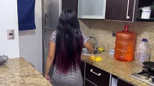 Beautiful 18 Year Old Girl Cleaning the Kitchen in Sexy and Tight Dress with Her Big Hot Ass I Can't Stop Looking at It