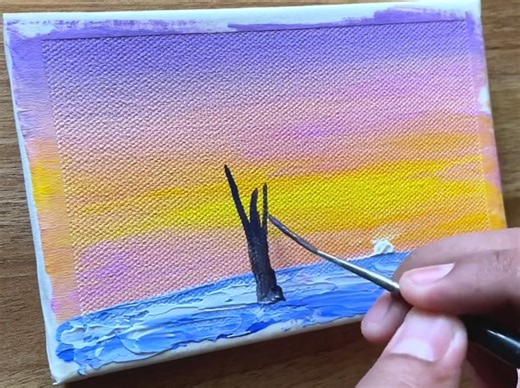 Winter Twilight Tree with Swing acrylic painting ❄️🌳 | Vinee Painting