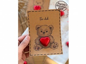 Carte ours en peluche avec cœur – Modèle de bricolage (PDF) – Cadeau de Saint-Valentin à imprimer et petite attention - Etsy France