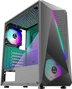 ATX PC Case with LED Light Strip Irregular Front Panel Mid Tower Gaming Computer Case 2pcs 120mm RGB Fan Pre-Installed (704-N2)