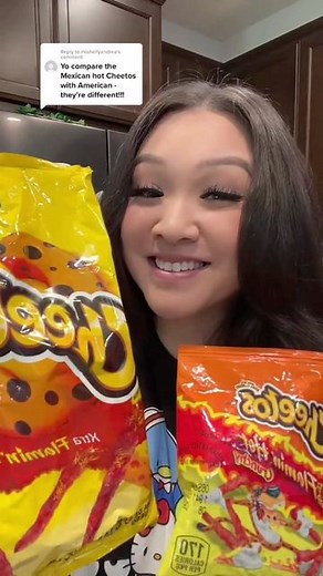 Trinh Carreon on Instagram: "I like the texture of the ones from Mexico better. And they’re a little bit more tangy?  got the hot Cheetos from @mexicancandylady #mexicancandylady #hotcheetos #snack #snacks #mukbang #reels #reelsinstagram #explore #tastetest"
