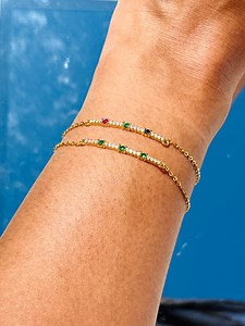 Gold Emerald Bar Bracelet, Stackable Bracelet, Dainty Womens Chain Bracelet, for Her, Layering Bracelet, Gemstone Bracelet, Girlfriend Gift - Etsy