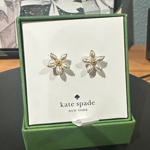 Kate Spade “Fresh Squeezed” Pearl Flower Earrings with Gold Accents