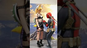 When you bump into the tallest girl in the room #deadpool #cosplay #bowsette