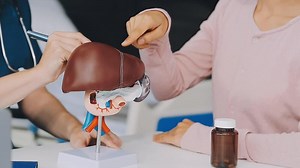 Descargar gastroenterólogo médico explicando hígado y vesícula biliar problemas utilizando anatómico modelo a paciente durante clínica visita. tratamiento de vesícula biliar y hígado enfermedades gratis