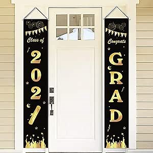 PartyWoo Graduation Porch Sign 2021, Graduation Porch Banner 2021, Black and Gold Graduation Porch Sign, Graduation Party Supplies 2021, College Graduation Decorations 2021, Congrats Grad Decorations