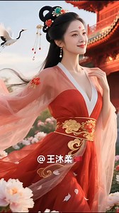 Wearing red Hanfu is beautiful in front of the ancient building✨穿红色汉服在古建筑前美成一幅画✨＃中国传统文化 ＃ai汉服 | 王沐柔