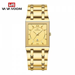 Rectangular men's stainless steel strap watch, gold - colored business quartz watch with date calendar and water resistance function - Walmart.com