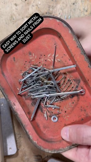 Easy way to sort, nails, screws, and metals from dust all you need is a magnet and preferably a metal tray! #hints #tips #hacks #lifehack #cleaning #sorting #magnet #workshop | Brokedeck Creations