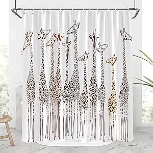 Giraffe Shower Curtain Funny Farmhouse Animals Abstract Geometry Boho Mid Century African Wildlife Bathroom Curtain 70x70 inch with Hooks