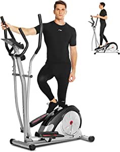 ANCHEER E650 Elliptical Machine, Portable Magnetic Ellptical Exercise Machine with LCD Display & Handle Tracking Heartbeat, Multi-Grip Handlebars for Home (Silver)