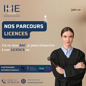 Construisez un avenir différent grâce à un savoir-faire unique ouvert sur l'international. 𝐈𝐇𝐄 𝐒𝐎𝐔𝐒𝐒𝐄 𝐁𝐮𝐬𝐢𝐧𝐞𝐬𝐬 & 𝐋𝐚𝐰 𝐒𝐜𝐡𝐨𝐨𝐥, une école à la hauteur de vos ambitions ! 👉 𝐈𝐧𝐬𝐜𝐫𝐢𝐩𝐭𝐢𝐨𝐧 𝐋𝐢𝐜𝐞𝐧𝐜𝐞𝐬 : bit.ly/IHESOUSSE2023 📞 92 98 97 93 ☎ 73 23 52 91 | IHE Sousse (IHES)