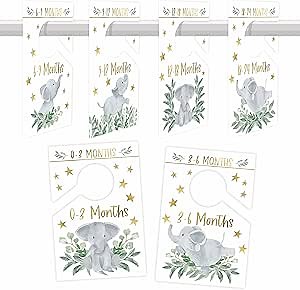 Hadley Designs Baby Closet Dividers (6-Pack) - Nursery Organizer, Baby Size Closet Dividers for Boy & Girl, Durable Plastic, Double-Sided (Elephant)