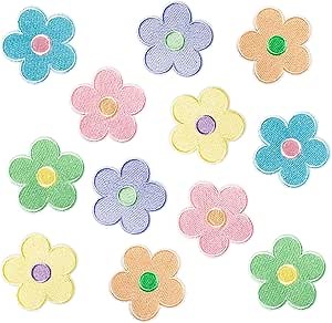 Kriako 12Pcs Cute Flowers Iron on Patches Danish Pastel Floral Kidcore Coquette Aesthetic Sew on Repair Embroidered Applique Colorful Y2K Preppy Hippie Trendy DIY Craft Gift for Clothing Backpack Hat