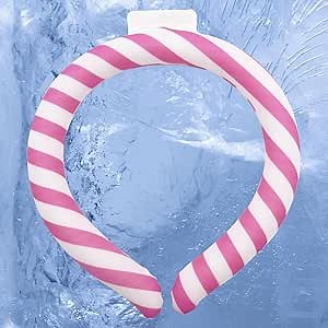 Neck Cooling Tube, Neck Cooler Ring, Wearable Cooling Neck Wraps, Reusable Neck Cooler, Heat Cooling Cold Pack, Summer Heat Relief for Hot Flashes and Fever (Pink Stripe)