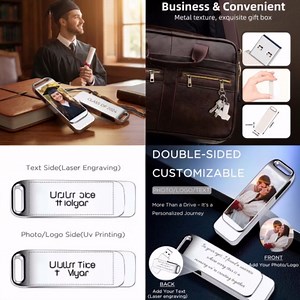 Personalised USB Flash Drive with Text and Photo, Metal 360° Rotation, 32GB/64GB/128GB, Custom Laser-Engraved Name and Picture, DIY Portable Memory Stick Gifts