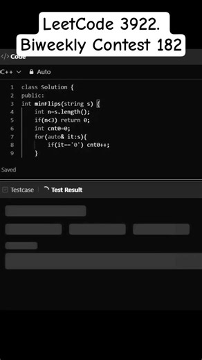 LeetCode 3922. Minimum Flips to Make Binary String Coherent | Biweekly Contest 182 #leetcode #cpp