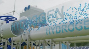 hydrogen pipeline of energy sector towards to ecology,carbon credit,Clean Energy,secure,carbon neutral,transformation,solar,power plant and energy sources balance to replace natural gas.3d rendering.