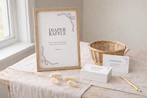 Diaper Raffle Sign & Card Bundle, Baby Shower Diaper Raffle Printable, Editable Canva Template, Coquette Pink Bow - Etsy