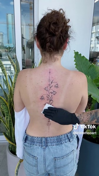 Beautiful Floral Spine Tattoo for Jessica by Oriana