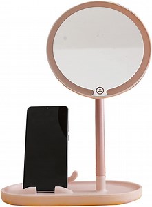 [Hot Item] LED Vanity Mirror with Mobile Phone Holder and Storage Base Touch Control Lights Brightness Adjustable Makeup Mirrors