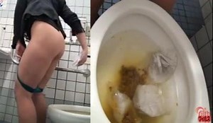 Japanese girl diarrhea hovering over western toilet