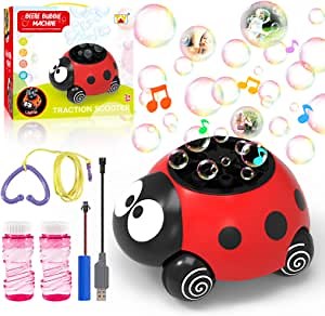 Bubbles for Kids Boys and Girls Bubble Machine, Ladybug Bubble Blower, Automatic Bubble Machine 3000+ Colored Bubble Per Minute, Gifts for Toddlers Toys 2-4 5-7 Years Old Lawn Games, Red