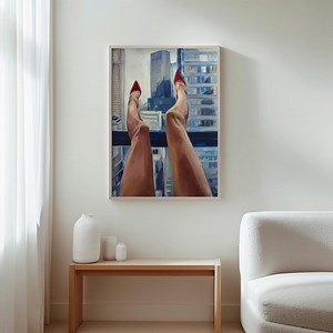 Art urbain, affiche femme urbaine, talons rouges, décoration moderne, art mural urbain, impression vue ville, décoration d'intérieur chic, illustration de mode - Etsy France