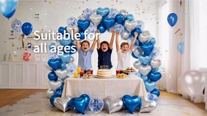 Blue and Silver Heart Balloons Party Decoration, Heart Shaped Foil and Latex Balloon Ocean Decorations Set for Boys Men Happy Birthday Party, Graduation, Baby Shower, Valentines, Wedding, Anniversary