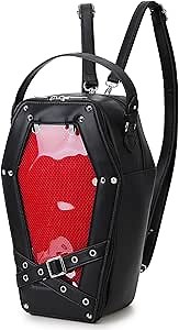 Coffin Shaped Gothic Ita Backpack Clear Window Women Handbag and Crossbody Bag with Inserts for Pins Display (Pins Not Included)
