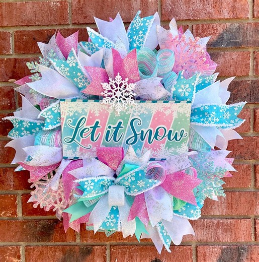 Snowflake Wreath, Colorful Let It Snow Wreath - Etsy