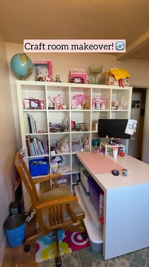 This craft room needed some TLC. With so many types of crafts and personal items in each shelf and drawer, major sorting and zone creation was essential. 👉 We decided to designate the unit near the door for Cricut supplies, sewing, and memorabilia. 👉 The cubbies along the wall were thoroughly edited, most items donated, and now house embroidery, knitting, and needlepoint supplies. 👉 The desk was cleared and cleaned off. 👉 The white cubbies were tidied up, with a bit more to do next time. 👉 