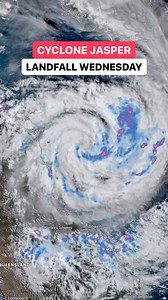 37K views · 83 reactions | #Jasper is now a Category 2 Tropical Cyclone with maximum winds of 110 km/h. Landfall is expected tomorrow (Wednesday) north of Cairns, Australia. Strong winds will affect the coast overnight. #CycloneJasper | Zoom Earth | Facebook