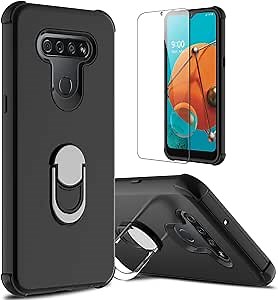 Case for LG K51 with Soft TPU Screen Protector, Ring Holder Kickstand Shockproof Protective Phone Cover Case Compatible with LG K51/for LG Q51/for LG Reflect (Black)