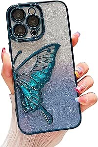 Amazon.com: Cutecasee Chrome Case for Women/Girls, Gradient Glitter Butterfly Quicksand Plating Clear Phone Cases for iPhone Compatible with iPhone 13 Pro, Blue : Cell Phones & Accessories