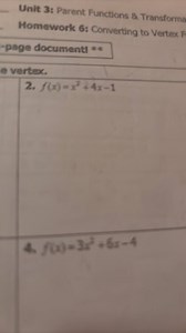 Unit 3: Parent Functions \& TransformaMomework 6: Converting t... | Filo