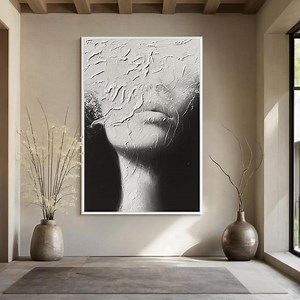 Textured Black & White Woman Face Painting, Abstract Figurative Canvas Art - Etsy