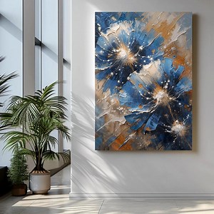 Cobalt Bloom Signal — Abstract Science-inspired Printable Wall Art, Blue & Ochre Textured Oil Pastel Print | Digital Download - Etsy UK