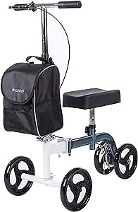 ELENKER Steerable Knee Scooter for Foot Injuries Ankles Surgery with Comfortable Soft Knee Pad and Multifunctional Cloth Bag White + Blue