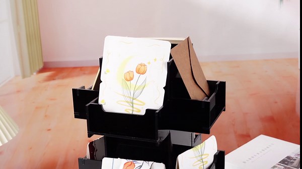 Menkxi Acrylic Rotating Display Stand 3 Tier 4 Side Business Card Holder Greeting Card Display Rack Multi Pocket Brochure Sticker Organizer Holder for Office Desk Countertop Retail Trade Show, Black