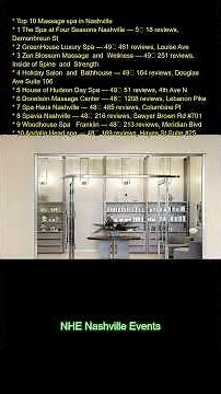 Top 10 Massage spa in Nashville:\r 1. The Spa at Four Seasons Nashville — 5★ (18 reviews), Demonbreun
